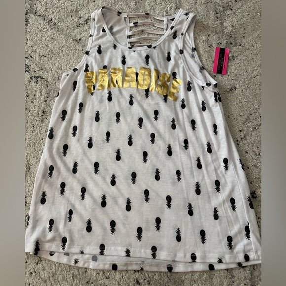 Material Girl Active Women’s Pineapple Paradise Graphic White Tank NET SZ: XL - Picture 1 of 3